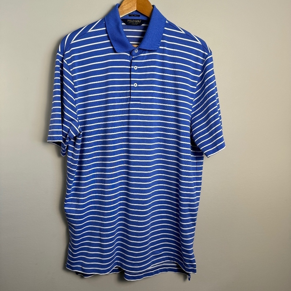 Polo Golf Ralph Lauren Men's Blue Stripe Polo Golf Shirt Size Large Short Sleeve
